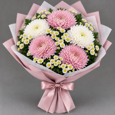 Букет из хризантем и танацетума